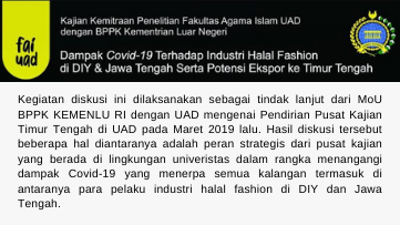 FAI UAD Diskusikan Dampak Covid-19 dan Industri Halal Fashion Bersama BPPK Kementerian Luar Negeri