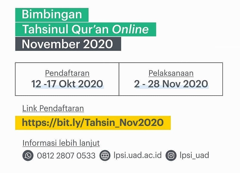 Info Kegiatan: Bimbingan Tahsinul Quran November 2020