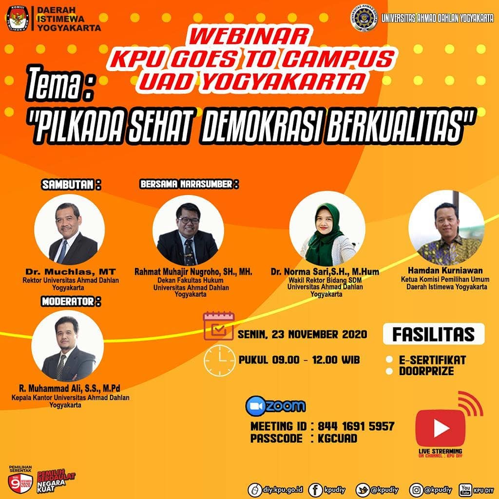 Info Kegiatan: Webinar KPU Goes To Campus UAD Yogykarta