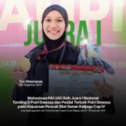 Tira Oktavianda, mahasiswa angkatan 2021, Juara I Nasional Tanding D Putri Dewasa serta dinobatkan sebagai Pesilat Terbaik Putri Dewasa pada Kejuaraan Pencak Silat Sunan Kalijaga Cup IV.