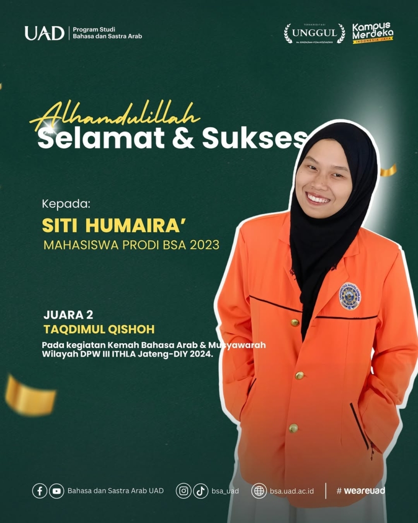 Siti Humaira Mahasiswa Prodi Bahasa dan Sastra Arab. (Dok. IG BSA)