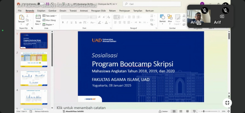 Dekan FAI, Dr. Arif Rahman, S.Pd.I., M.Pd.I mensosialisasikan program bootcamp tugas akhir ke kalangan dosen FAI